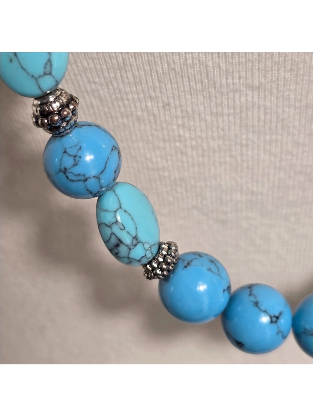 Chaps Turquoise Blue Beaded Stretch Bracelet with Silver-Tone Accents